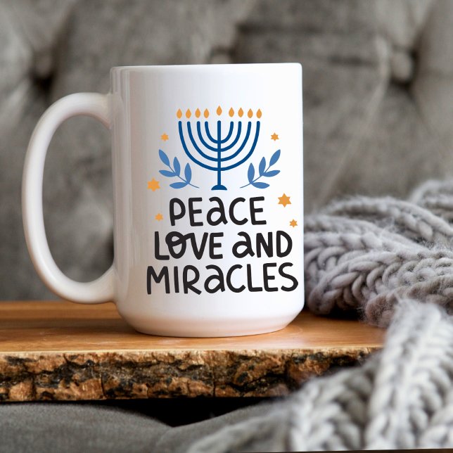 Modern Hanukkah Peace, Love & Miracles  Large Coffee Mug (Creator Uploaded)