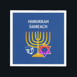 Modern HANUKKAH SAMEACH  Napkin<br><div class="desc">Modern, stylish HANUKKAH paper napkins, designed with faux gold menorah, colourful Star of David and white dreidel plus CUSTOMIZABLE GREETING - HANUKKAH SAMEACH, so you can create your own greeting, eg. Happy Chanukah. Ideal for Hanukkah season. Choose from a wide section of Hanukkah clothing and gifts, designed by Berean Designs....</div>