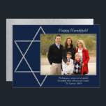 Modern Hanukkah Silver Blue Star of David Photo Holiday Card<br><div class="desc">Minimal classic silver Bar/Bat Mitzvah and Hanukkah modern Star of David against a solid background creates an elegant,  sophisticated design. For other coordinating colours or matching products,  visit JustFharryn @ Zazzle.com or contact the designer,  c/o Fharryn@yahoo.com  All rights reserved. #zazzlemade #christmasdecor</div>