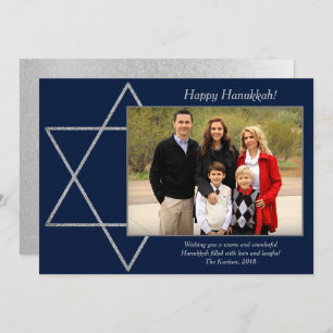 Modern Hanukkah Silver Blue Star of David Photo Holiday Card