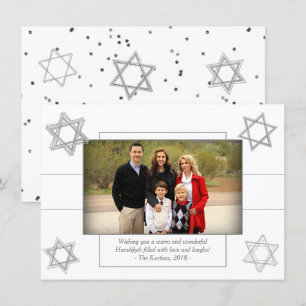 Modern Hanukkah Silver Classic Star of David Photo Holiday Card
