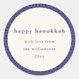 Modern Hanukkah Star Lines Elegant Blue Custom Classic Round Sticker