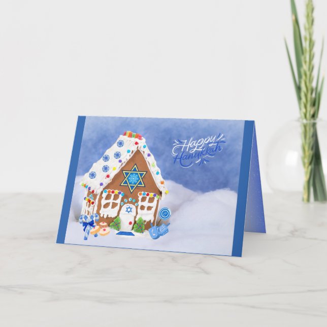 Modern Hanukkah Star of David Gingerbread House Holiday Card (Front)