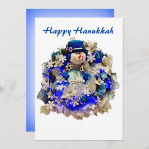 Modern Hanukkah Star of David Snowman Wreath Holiday Card