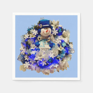 Modern Hanukkah Star of David Snowman Wreath  Napkin