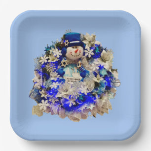 Modern Hanukkah Star of David Snowman Wreath  Paper Plate