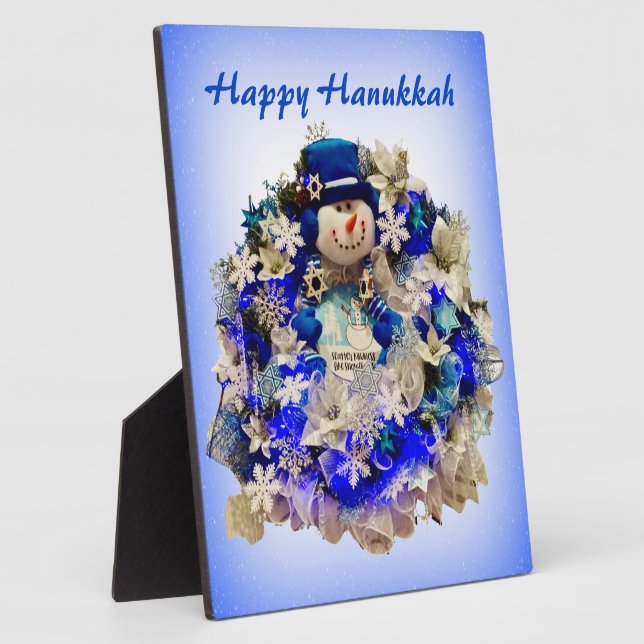 Modern Hanukkah Star of David Snowman Wreath  Plaque (Side)