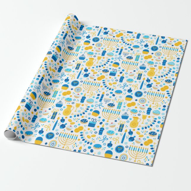 Modern Hanukkah Wrapping Paper (Unrolled)