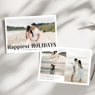 Modern Happiest Holidays Couples Photo Holiday Card