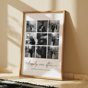 Modern Happily Ever After 9 Photo Collage Wedding Poster