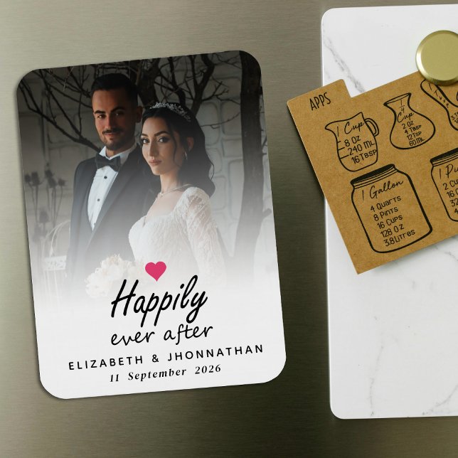 Modern Happily Ever After Heart Cute Couple Photo Magnet (Creator Uploaded)