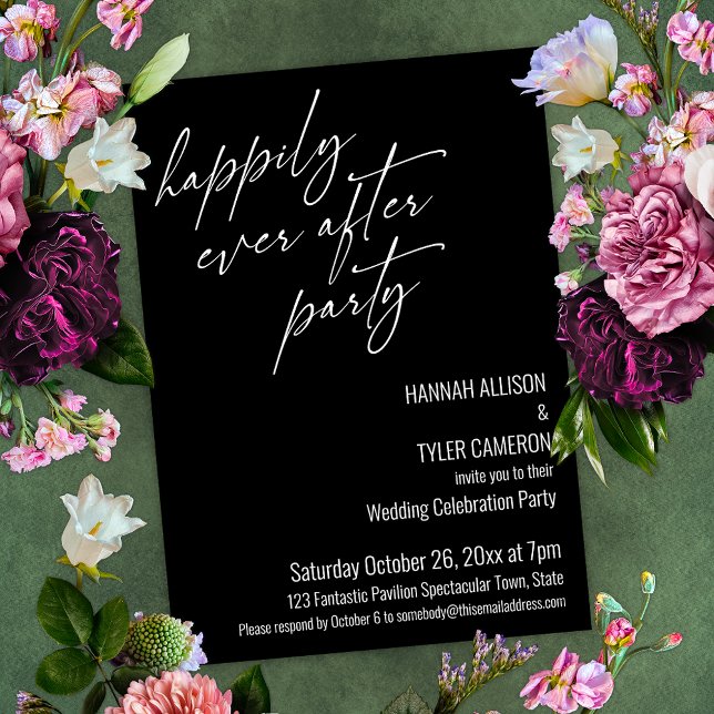 Modern Happily Ever After Party Black Reception Invitation (Creator Uploaded)