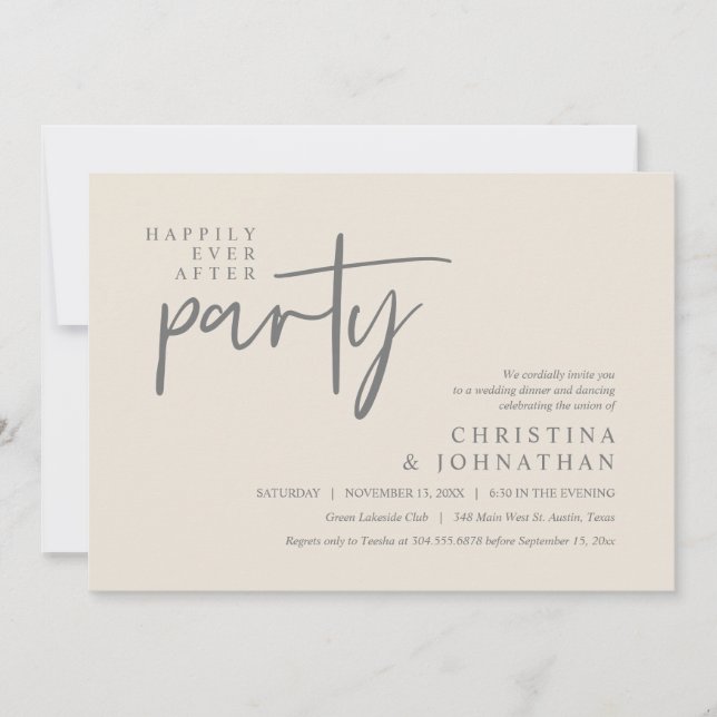 Modern Happily Ever After Party Wedding Dinner Invitation (Front)
