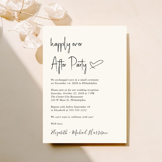Modern Happily Ever After Wedding Reception Invitation (An chic Happily Ever After Party invitation for your wedding celebration)