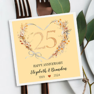 Modern Happy 25th Anniversary Wedding Napkins