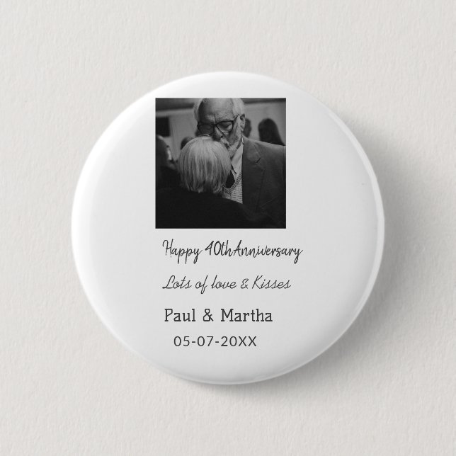 Modern happy 40th anniversary add name date photo 6 cm round badge (Front)