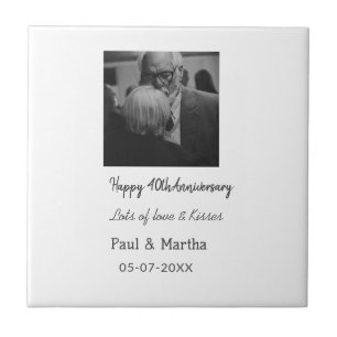 Modern happy 40th anniversary add name date photo ceramic tile