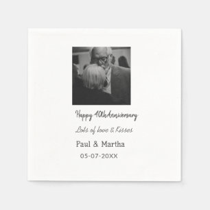 Modern happy 40th anniversary add name date photo napkin