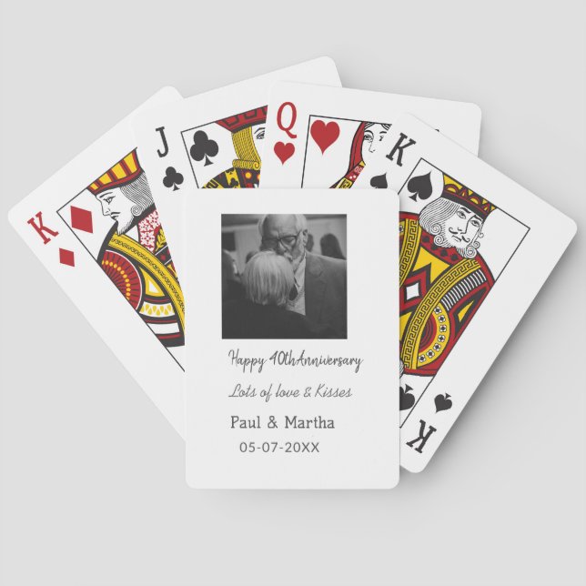 Modern happy 40th anniversary add name date photo playing cards (Back)