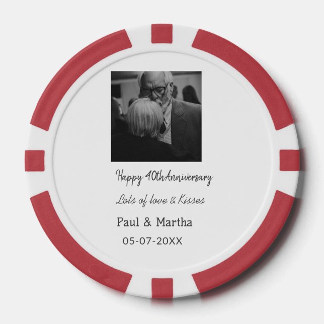 Modern happy 40th anniversary add name date photo poker chips (Front)