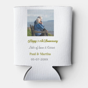 Modern happy 50th anniversary add name date photo can cooler