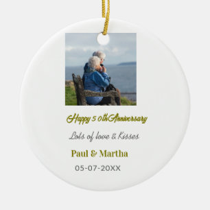 Modern happy 50th anniversary add name date photo ceramic ornament
