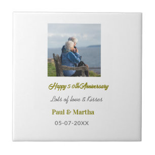 Modern happy 50th anniversary add name date photo ceramic tile