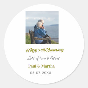 Modern happy 50th anniversary add name date photo  classic round sticker