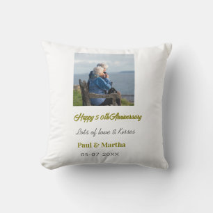 Modern happy 50th anniversary add name date photo cushion