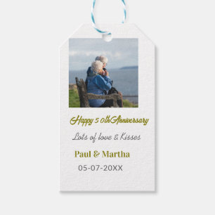 Modern happy 50th anniversary add name date photo gift tags