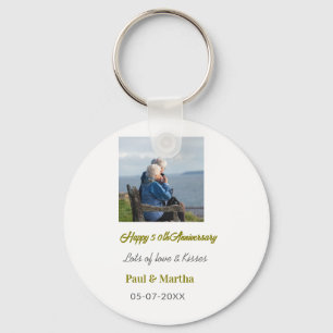 Modern happy 50th anniversary add name date photo  key ring