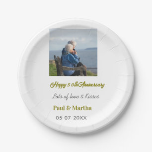 Modern happy 50th anniversary add name date photo paper plate
