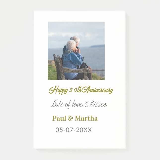 Modern happy 50th anniversary add name date photo  post-it notes (Front)