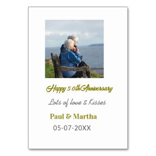 Modern happy 50th anniversary add name date photo  table number