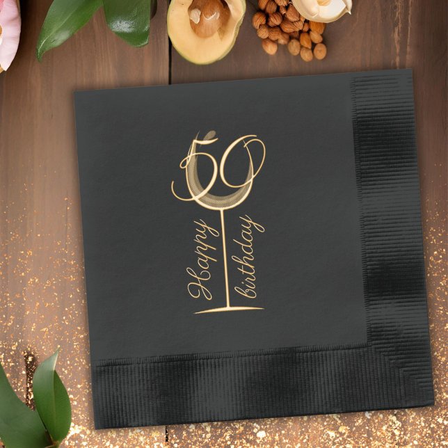 Modern Happy 50th Birthday Wine Glass Foil Napkins (Creator Uploaded)