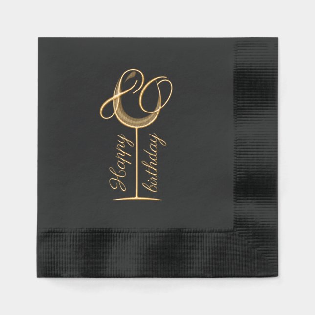Modern Happy 80th Birthday Wine Glass Foil Napkins (Front)