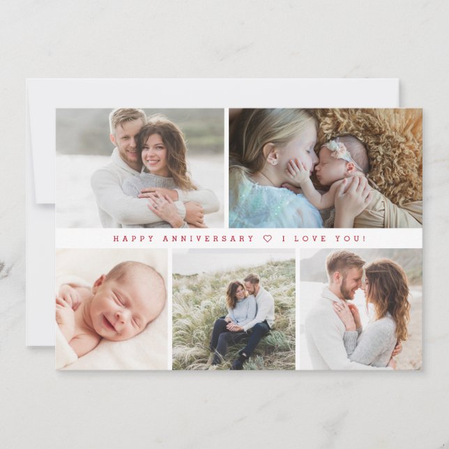 Modern Happy anniversary  Custom family Photos Holiday Card (Front)