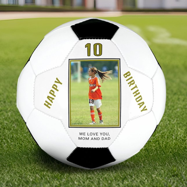 Modern Happy Birthday Custom Photo Soccer Ball (Creator Uploaded)