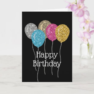Modern Happy Birthday Glitter Balloons Card
