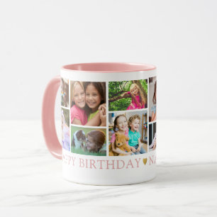 Modern Happy Birthday Nana 9 Photo Collage Pink Mug
