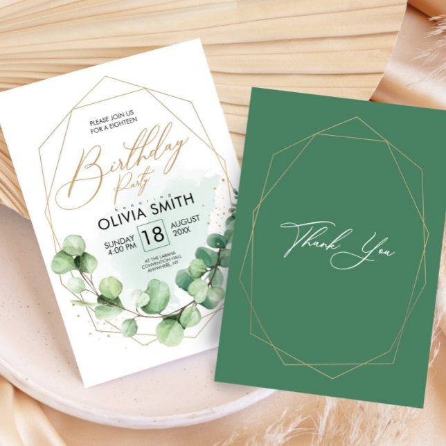 Modern Happy Birthday Party Eucalyptus Greenery Invitation (Modern Happy Birthday Party Eucalyptus Greenery Invitation, 18th Birthday)