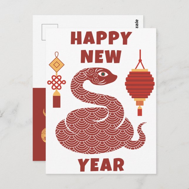 Modern Happy Chinese New Year 2025 Lunar Snake Postcard (Front/Back)