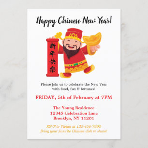 Modern Happy Chinese New Year Fortune God Envelope Invitation