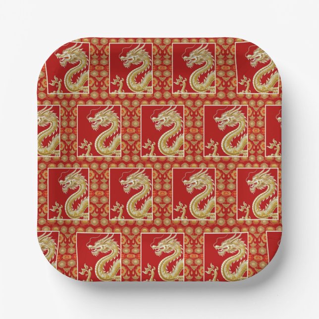 Modern Happy Chinese New Year modern asian pattern Paper Plate (Front)