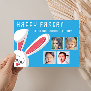Modern Happy Easter Cute Bunny Photo Collage Holiday Card