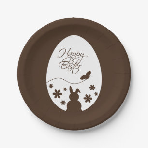 Modern Happy Easter Egg Chocolate Brown Paper Plate