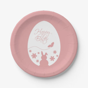 Modern Happy Easter Egg Pastel Pink Paper Plate