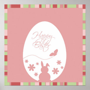 Modern Happy Easter Egg Pastel Pink Poster