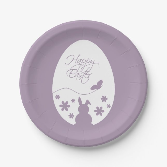 Modern Happy Easter Egg Pastel Purple Paper Plate (Front)