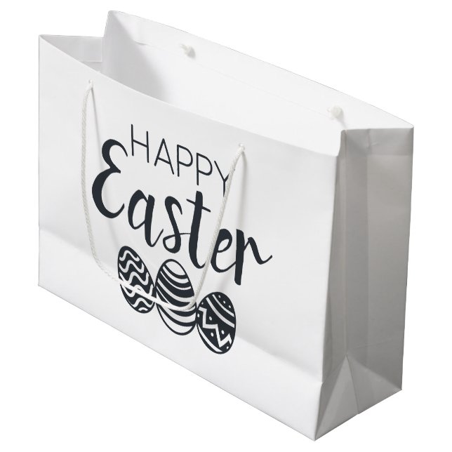 Modern Happy Easter Eggs Black White Cute Large Gift Bag (Front Angled)